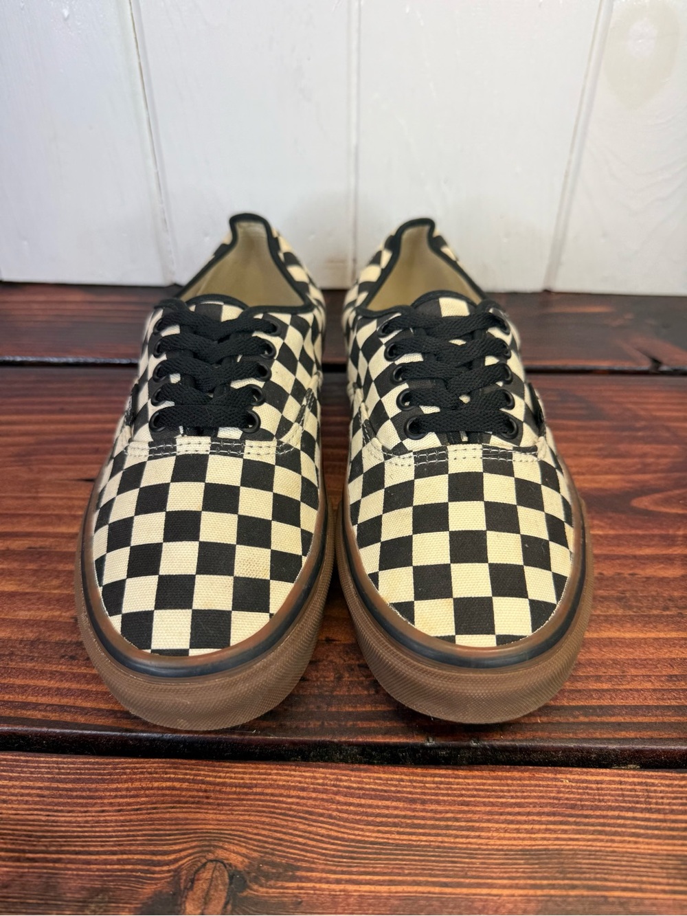 Vans Authentic Checkerboard Sneakers – Black/White/Gum Sole – Women’s 9.5